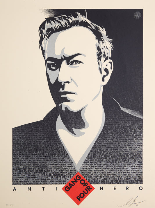 Shepard FAIREY (OBEY) : Andy Gill, Anti Hero - Lithographie originale signée