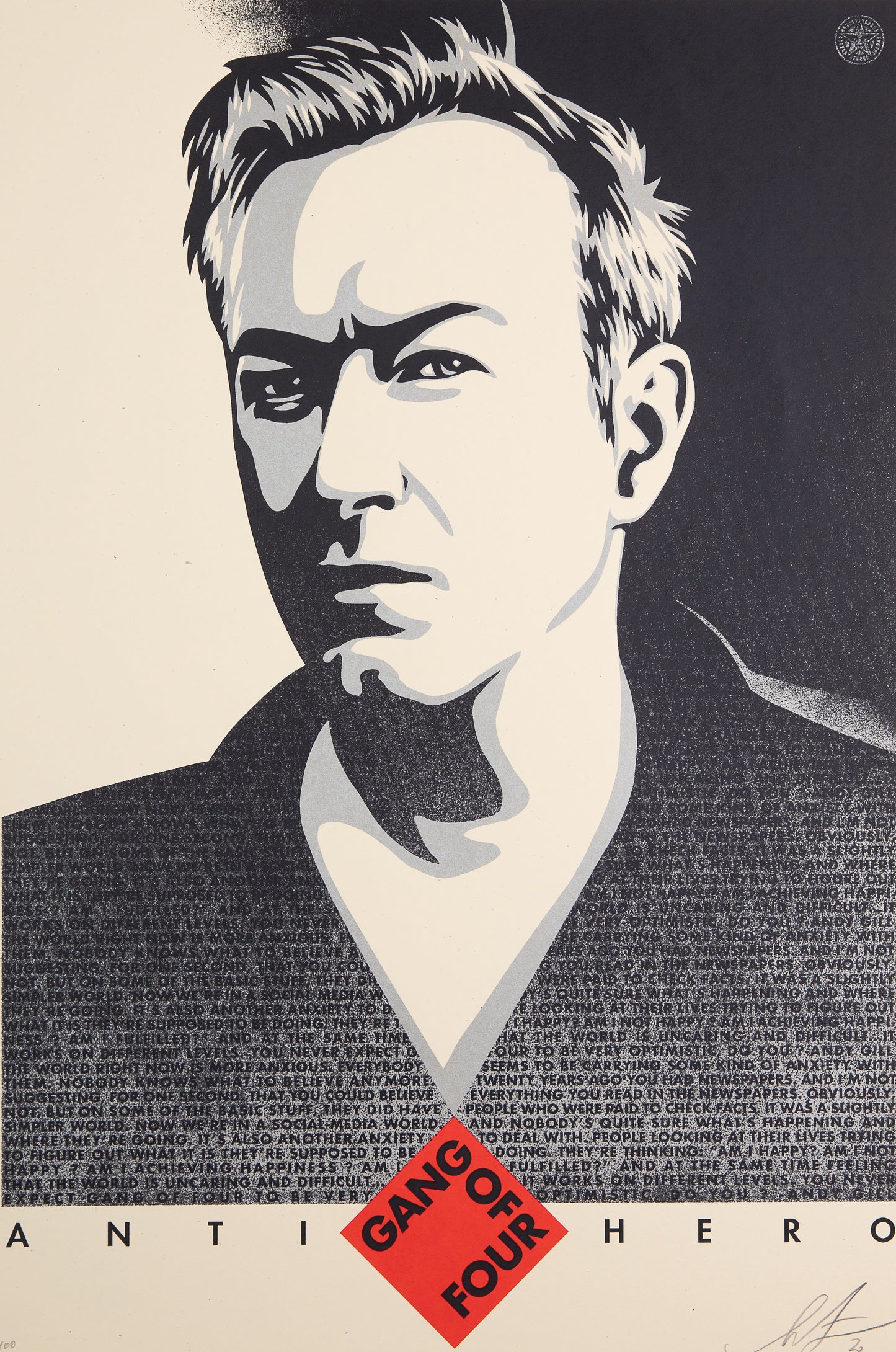 Shepard FAIREY (OBEY) : Andy Gill, Anti Hero - Lithographie originale signée