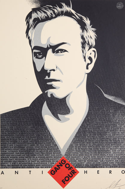Shepard FAIREY (OBEY) : Andy Gill, Anti Hero - Lithographie originale signée