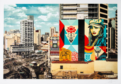 Shepard FAIREY (OBEY) : Carga fragil mural - Lithographie originale signée