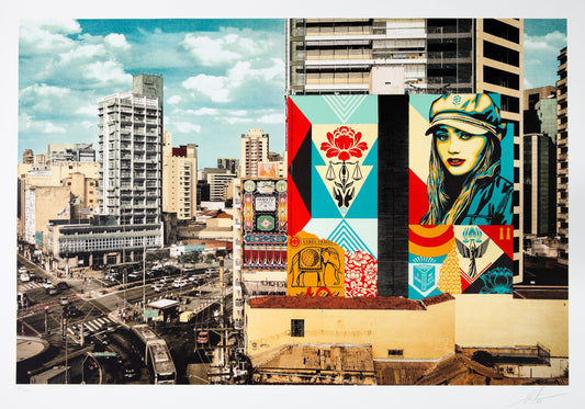 Shepard FAIREY (OBEY) : Carga fragil mural - Lithographie originale signée