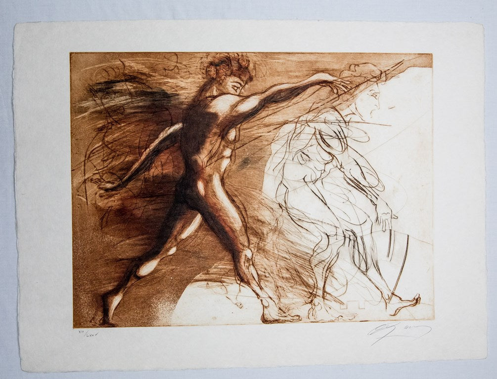 Jean Marie GUINY : Lanceur de javelot - Gravure originale signée