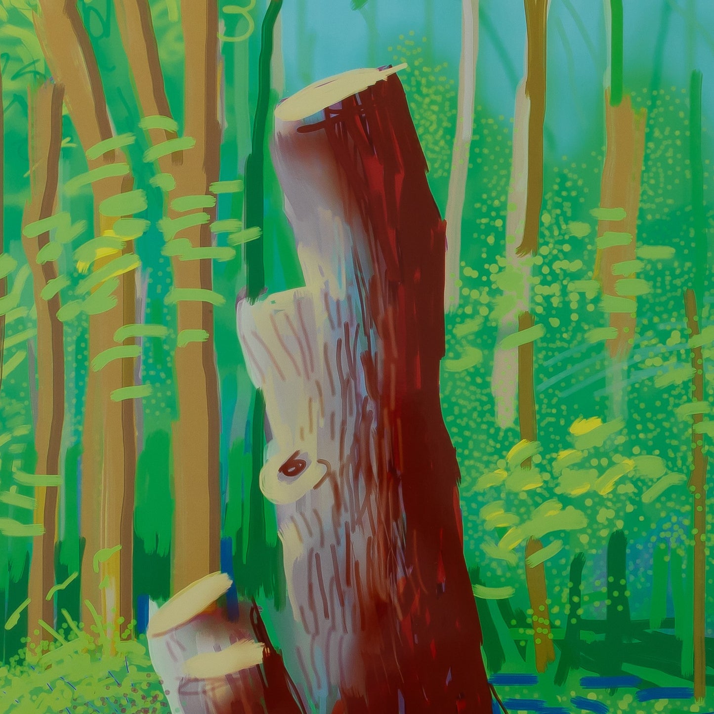 David HOCKNEY : Tronc d'arbre en forêt - Affiche originale en couleurs