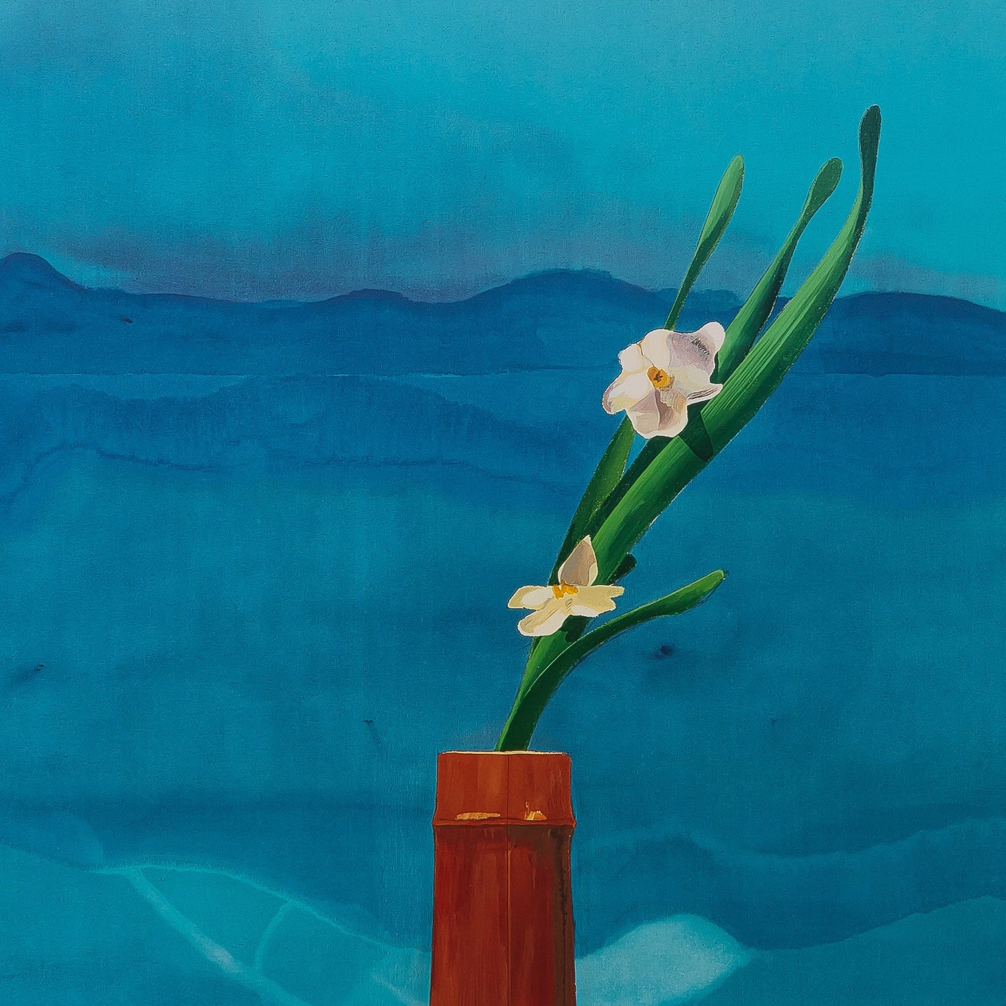 David HOCKNEY : Mount Fuji and Flowers - Affiche originale en couleurs