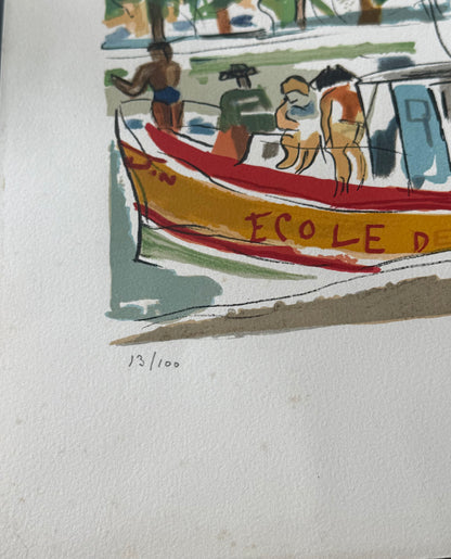 François DESNOYER : Le port de Saint-Raphaël - Lithographie originale signée
