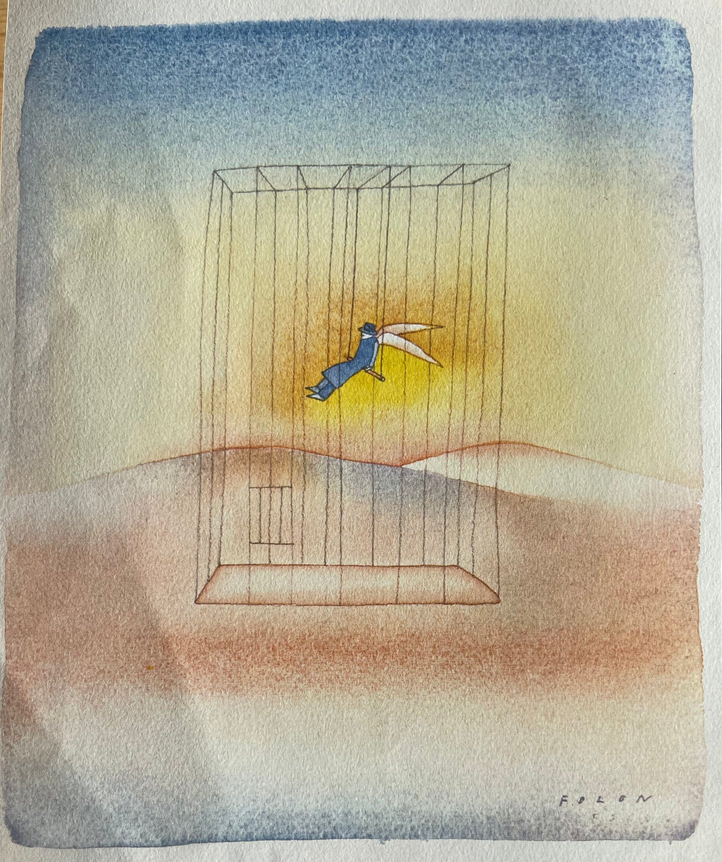 Jean Michel FOLON : La cage - Héliogravure signée