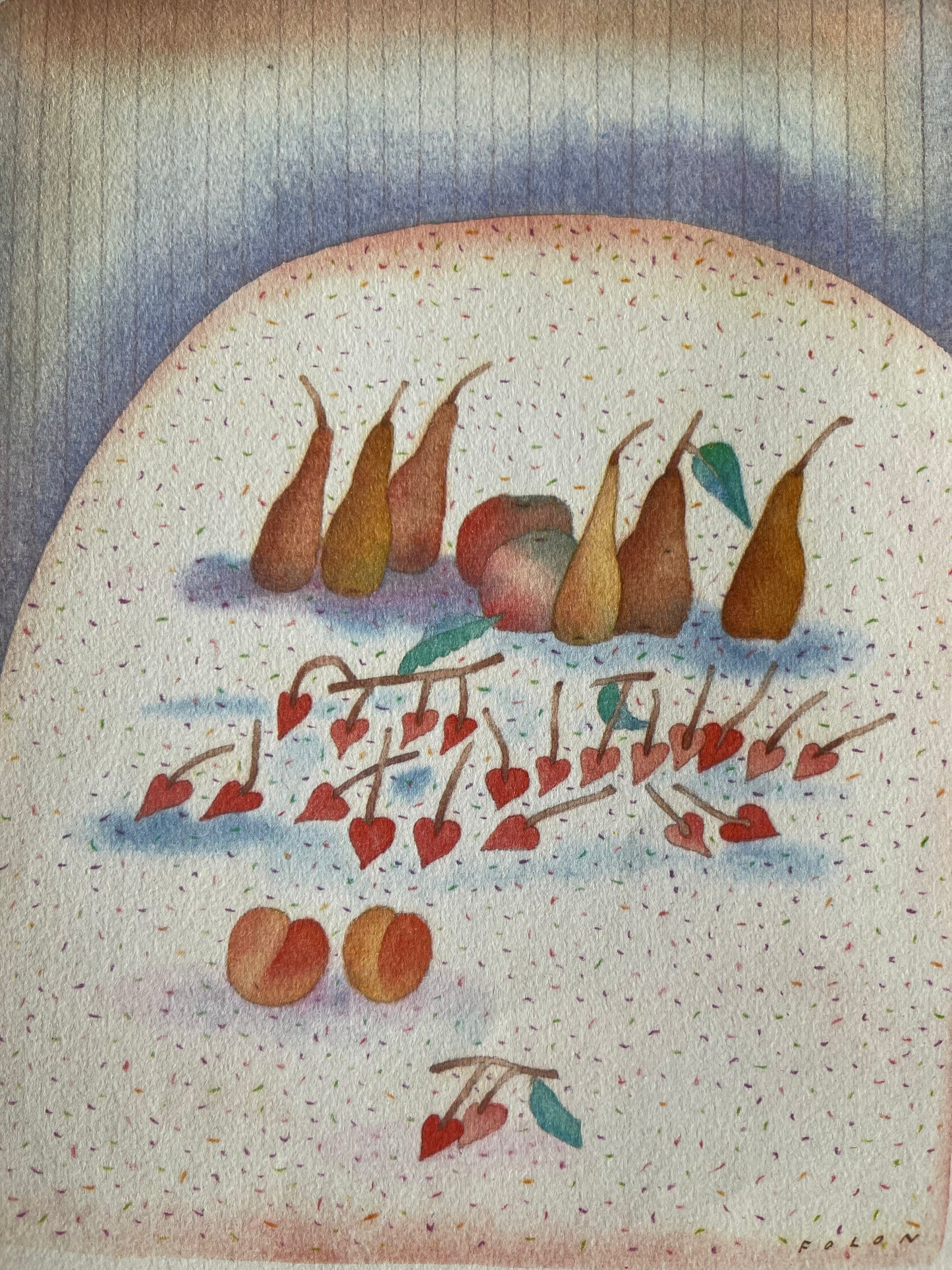 Jean Michel FOLON : Nature morte aux fruits - Héliogravure signée