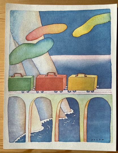 Jean Michel FOLON : Le train de valises - Héliogravure signée