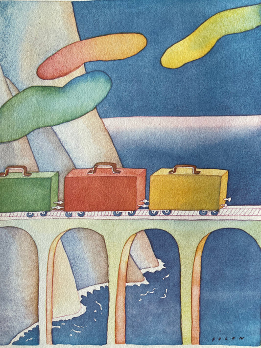 Jean Michel FOLON : Le train de valises - Héliogravure signée