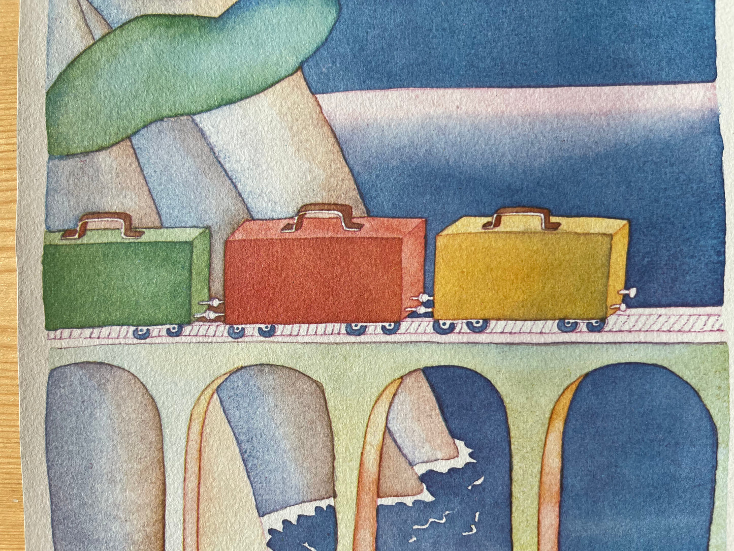 Jean Michel FOLON : Le train de valises - Héliogravure signée