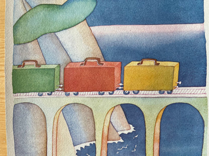 Jean Michel FOLON : Le train de valises - Héliogravure signée