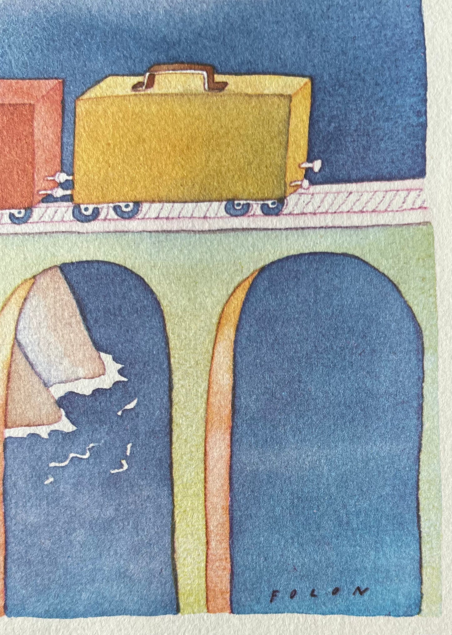 Jean Michel FOLON : Le train de valises - Héliogravure signée