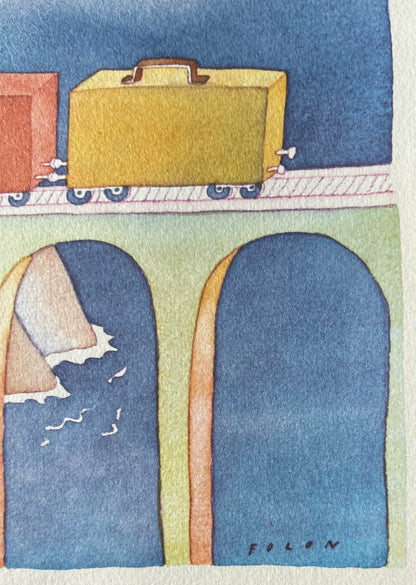 Jean Michel FOLON : Le train de valises - Héliogravure signée