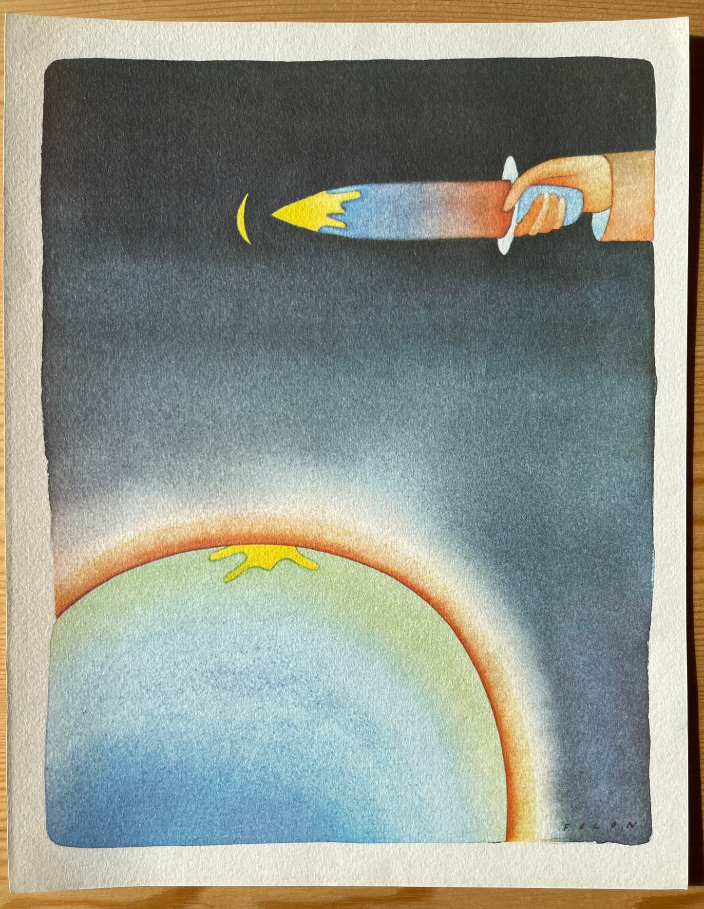 Jean Michel FOLON : La lune blessée - Héliogravure signée
