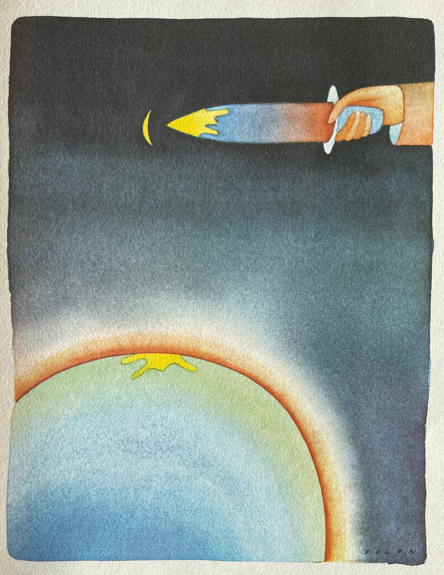Jean Michel FOLON : La lune blessée - Héliogravure signée