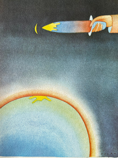 Jean Michel FOLON : La lune blessée - Héliogravure signée