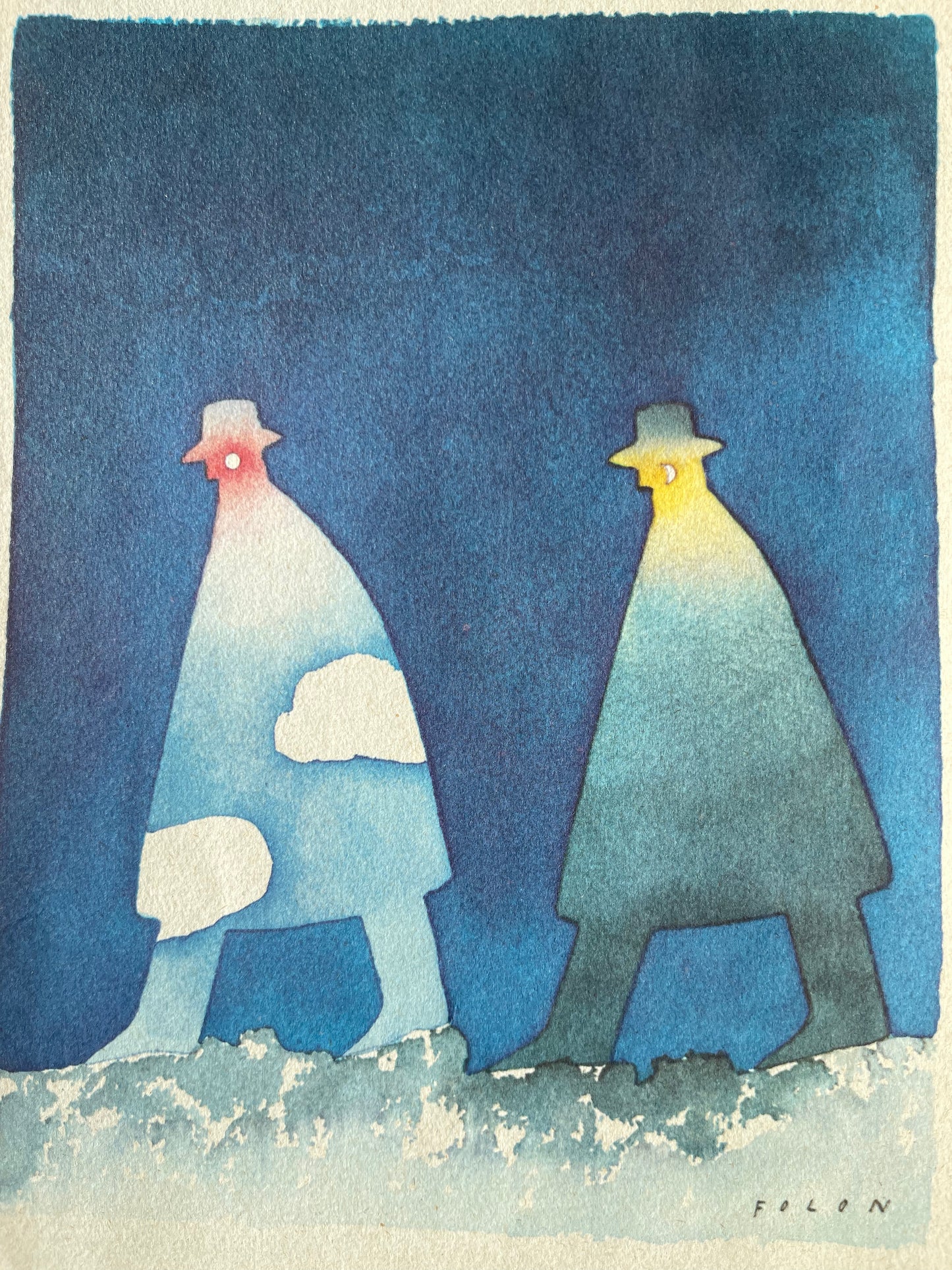 Jean Michel FOLON : La promenade nocturne - Héliogravure signée