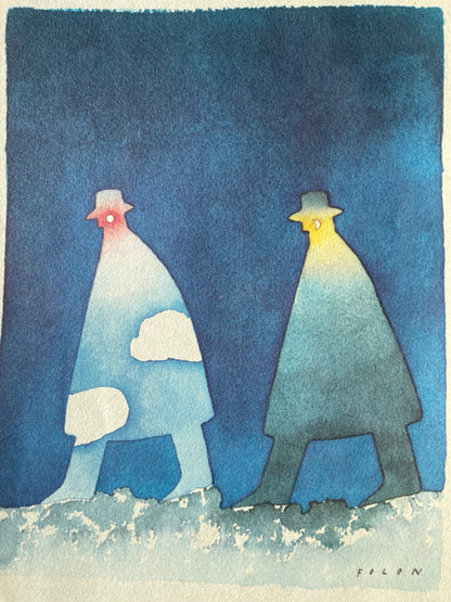 Jean Michel FOLON : La promenade nocturne - Héliogravure signée