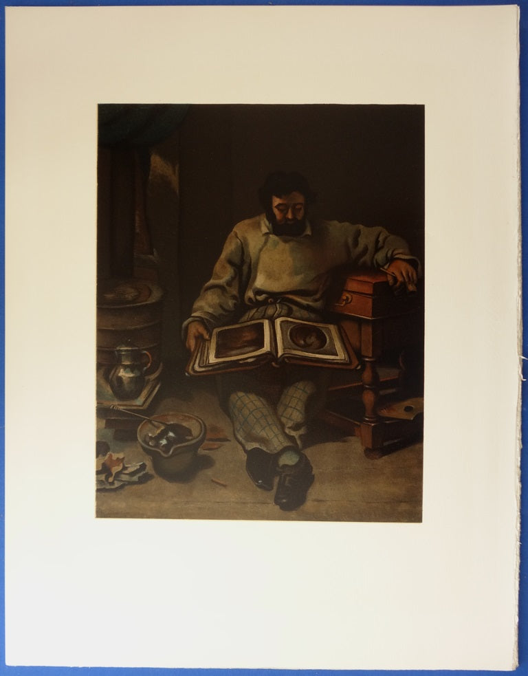 Gustave COURBET : Marc Trapadoux examinant un livre d'estampes - lithographie en couleurs