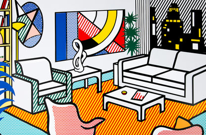 Roy LICHTENSTEIN : Interior with Skyline - Affiche