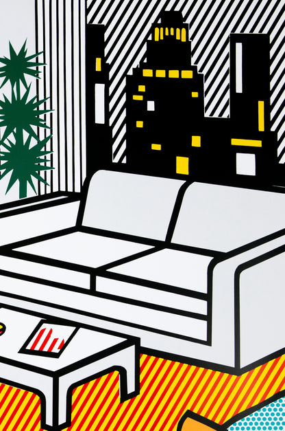 Roy LICHTENSTEIN : Interior with Skyline - Affiche