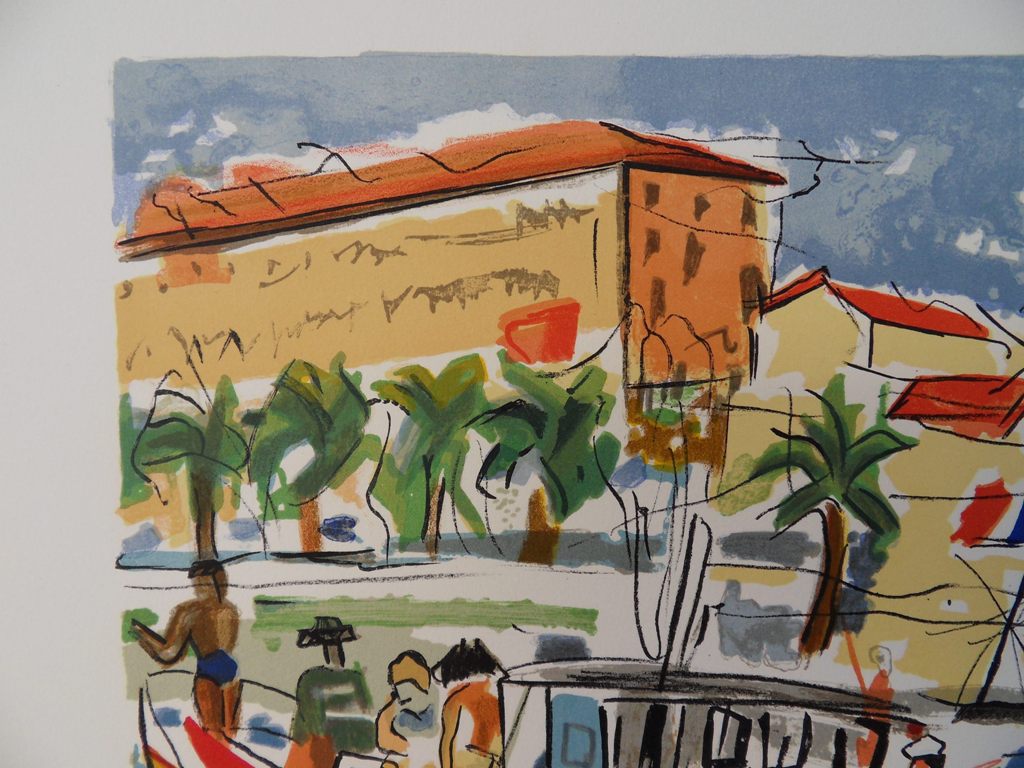 François DESNOYER : Le port de Saint-Raphaël - Lithographie originale signée