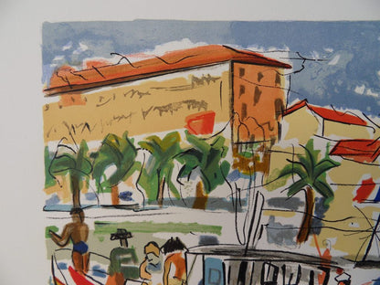 François DESNOYER : Le port de Saint-Raphaël - Lithographie originale signée