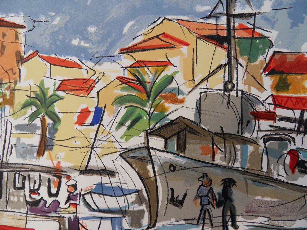 François DESNOYER : Le port de Saint-Raphaël - Lithographie originale signée