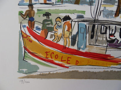 François DESNOYER : Le port de Saint-Raphaël - Lithographie originale signée