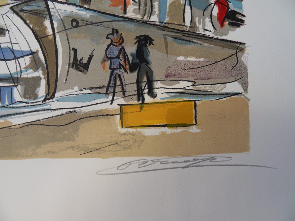 François DESNOYER : Le port de Saint-Raphaël - Lithographie originale signée