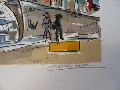François DESNOYER : Le port de Saint-Raphaël - Lithographie originale signée