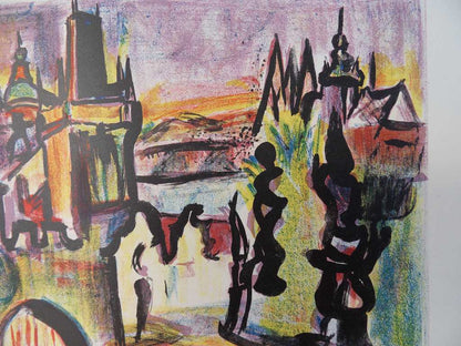 François DESNOYER : Le pont de Prague - Lithographie originale signée