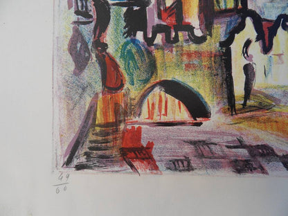 François DESNOYER : Le pont de Prague - Lithographie originale signée