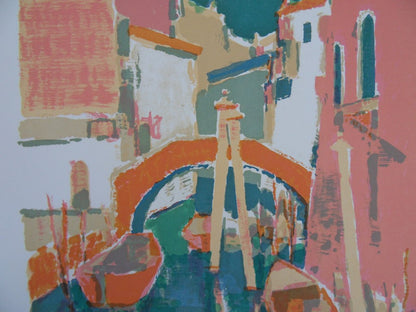 Masaaki KUWAHARA : Les gondoles de Venise - Lithographie originale signée