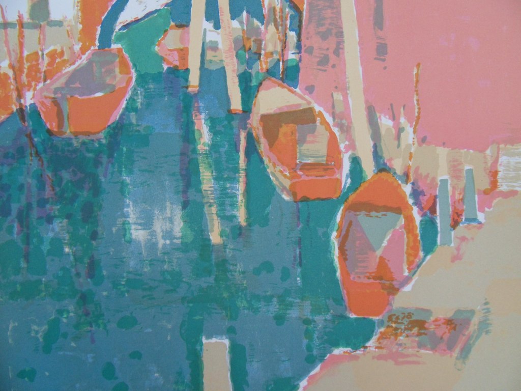 Masaaki KUWAHARA : Les gondoles de Venise - Lithographie originale signée
