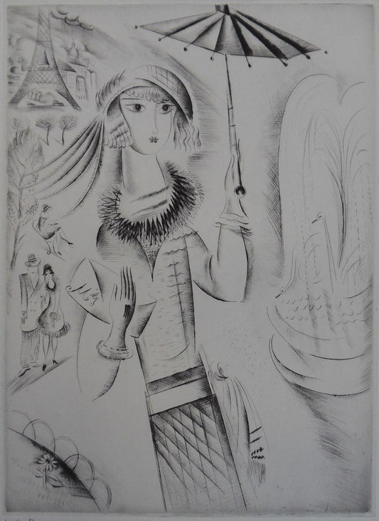 Mily POSSOZ : Jeune fille à l'ombrelle - Gravure originale signée