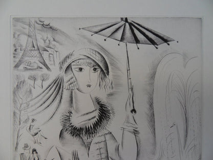 Mily POSSOZ : Jeune fille à l'ombrelle - Gravure originale signée