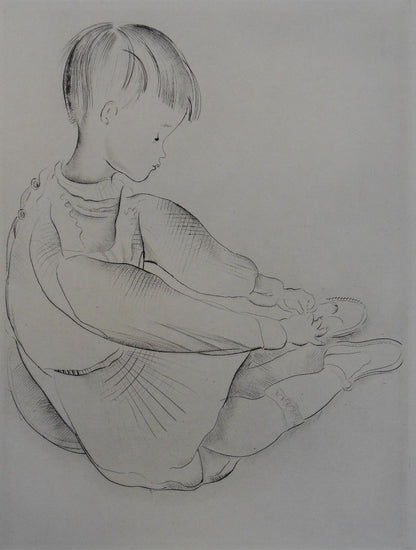 Mily POSSOZ : Le petit garçon s'habille - Gravure originale signée