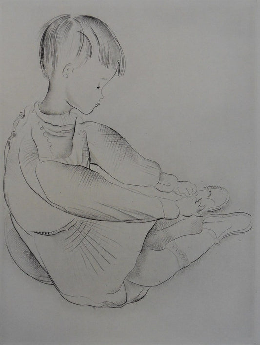 Mily POSSOZ : Le petit garçon s'habille - Gravure originale signée