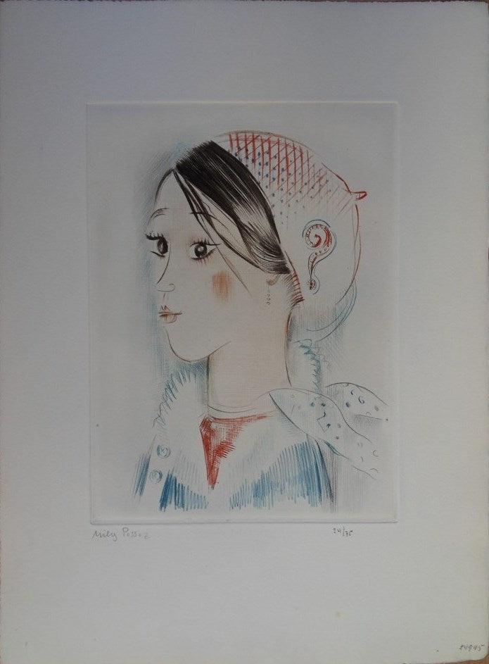Mily POSSOZ : Portrait de jeune fille - Eau-forte originale signée