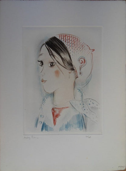 Mily POSSOZ : Portrait de jeune fille - Eau-forte originale signée