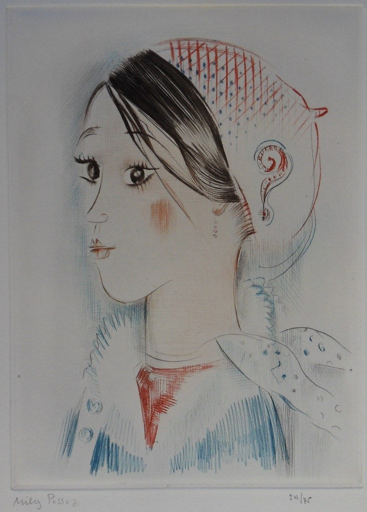 Mily POSSOZ : Portrait de jeune fille - Eau-forte originale signée