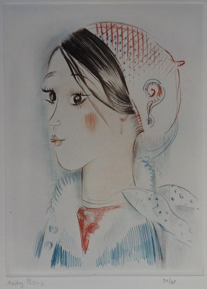 Mily POSSOZ : Portrait de jeune fille - Eau-forte originale signée