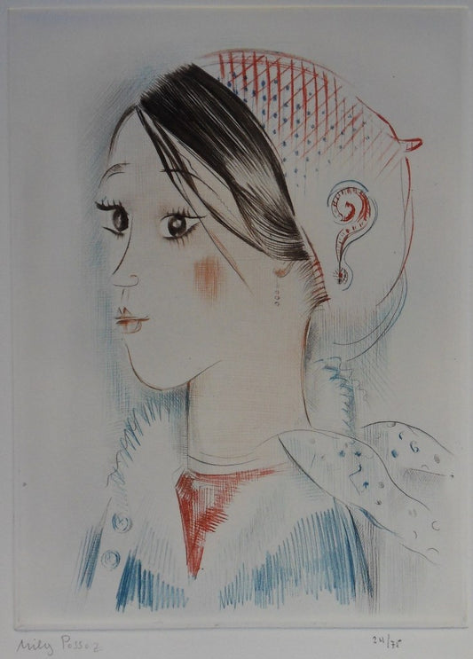 Mily POSSOZ : Portrait de jeune fille - Eau-forte originale signée