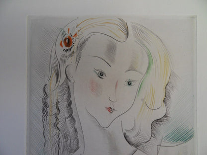 Mily POSSOZ : Jeune fille pensive - Eau-forte originale signée