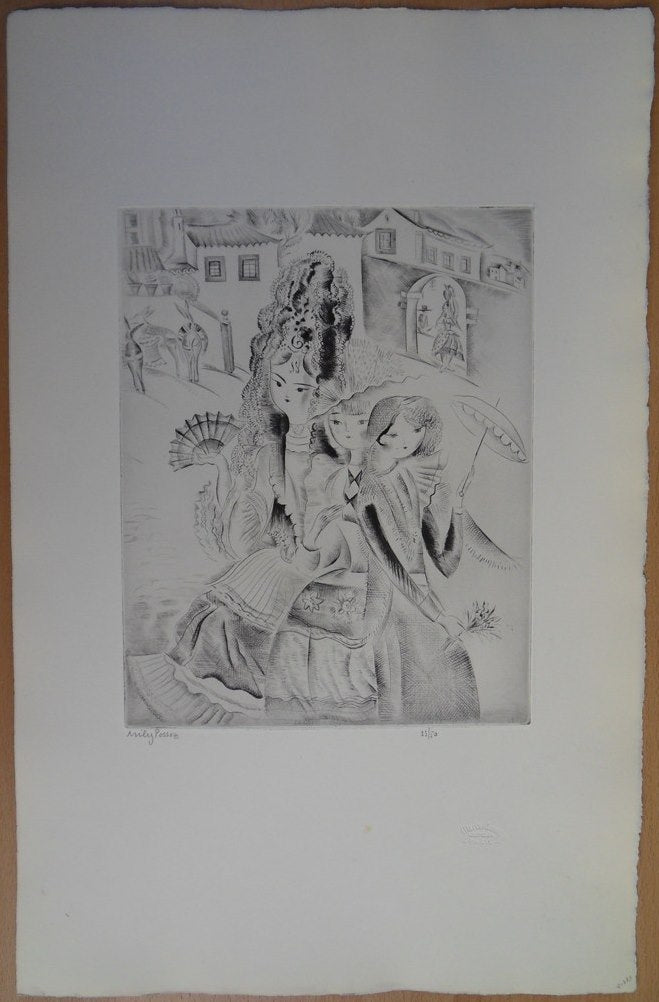 Mily POSSOZ : Jeune fille coquette - Gravure originale signée