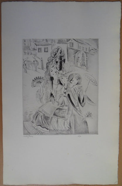 Mily POSSOZ : Jeune fille coquette - Gravure originale signée