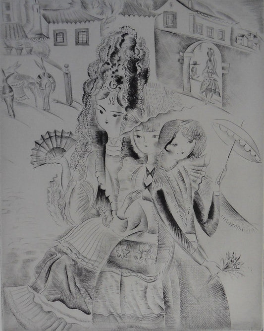 Mily POSSOZ : Jeune fille coquette - Gravure originale signée