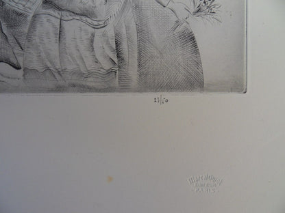 Mily POSSOZ : Jeune fille coquette - Gravure originale signée
