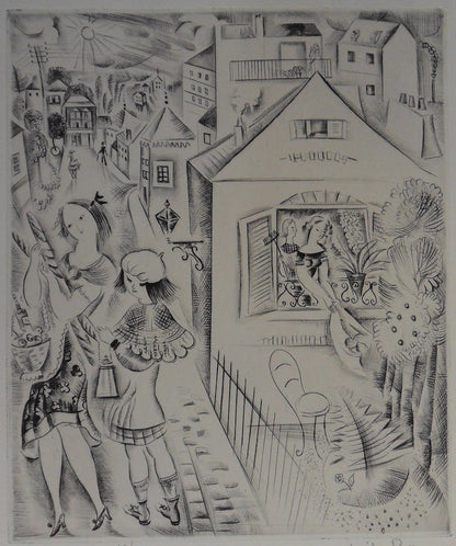 Mily POSSOZ : Les jeunes filles en promenade - Gravure originale signée